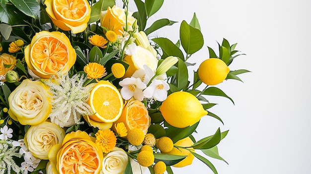 Фото Букет цветов с апельсинами и белыми цветами