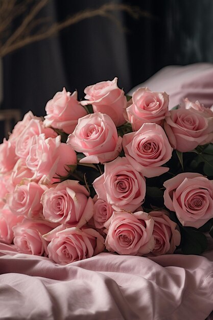 写真 ピンクのバラの束