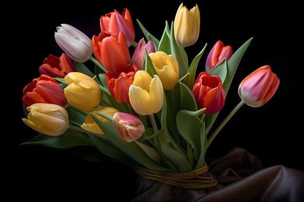 Фото Букет тюльпанов на черном фоне