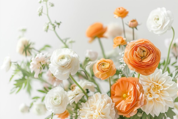 Photo bouquet of orange and white flowers with white color