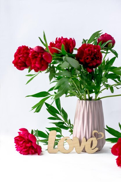 Bouquet of peonies on a white background Beautiful summer bouquet