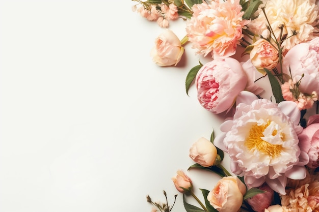 A bouquet of peonies on a white background