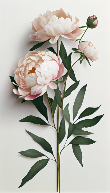 A bouquet of peonies on a white background