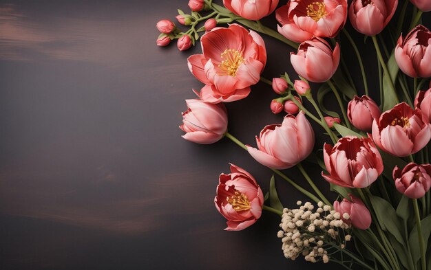 Foto bouquet di fiori rosa su sfondo nero ai generativa