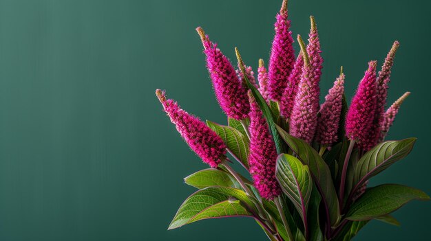 Photo bouquet of pink flowers with green leaves