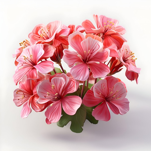 Bouquet of pink geranium flowers isolated on white background