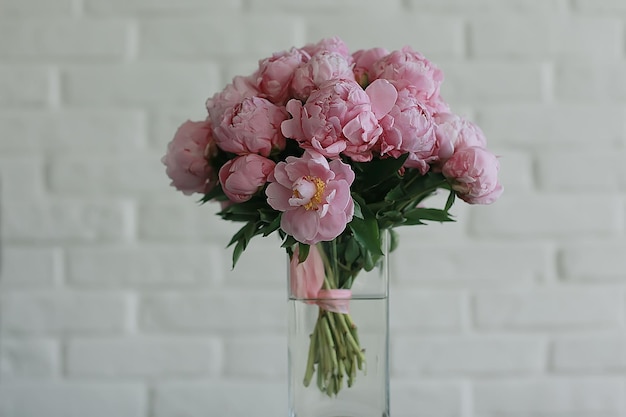 bouquet of pink peonies / concept gift, beautiful flowers, peonies at home, summer bouquet