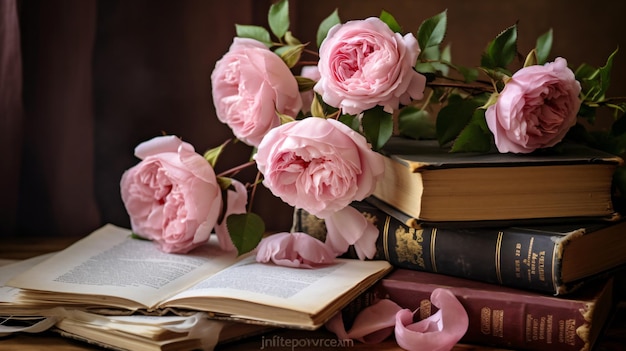 A bouquet of pink peonies on a dark wooden background