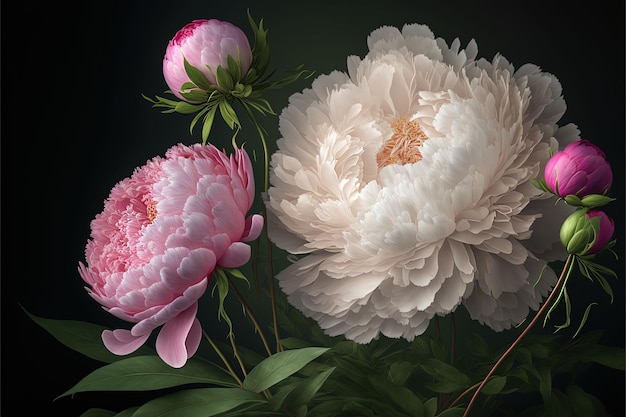 bouquet of pink peonies and white peonies