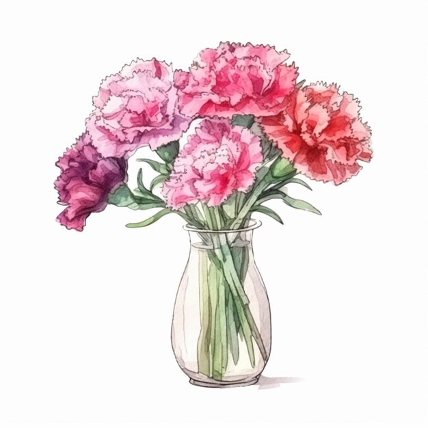 A bouquet of pink and purple carnations in a vase.