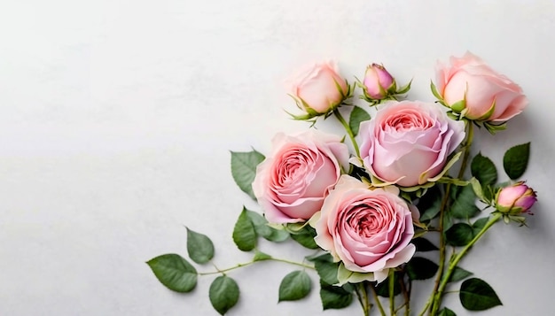 Bouquet of pink rose flowers on white background