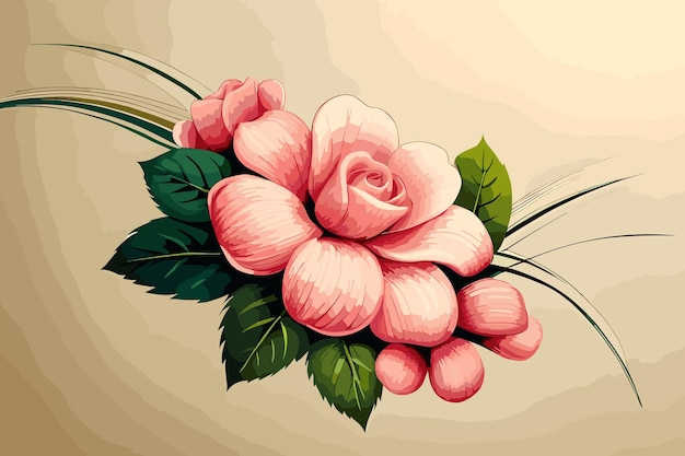 Букет розовых роз на бежевом фоне. Векторная иллюстрация