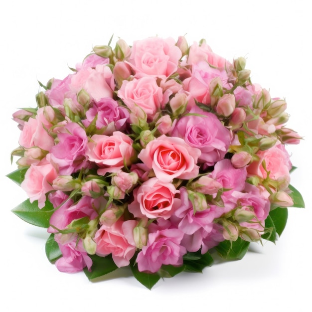 A bouquet of pink roses is displayed on a white background.