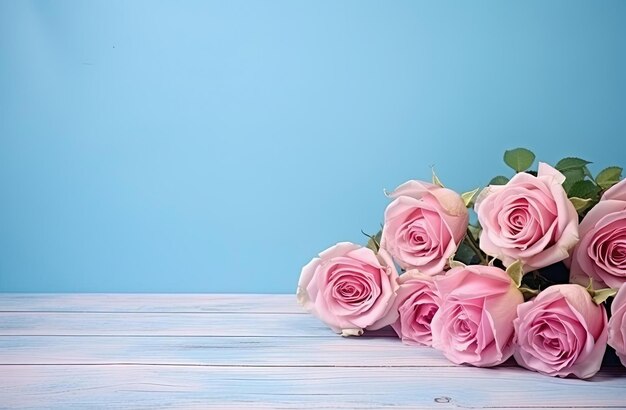 Photo a bouquet of pink roses on a table