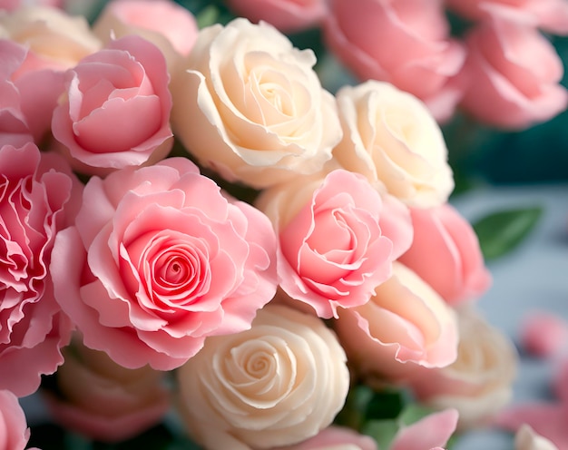 '사랑'이라는 단어가 새겨진 분홍색 장미 꽃줄이