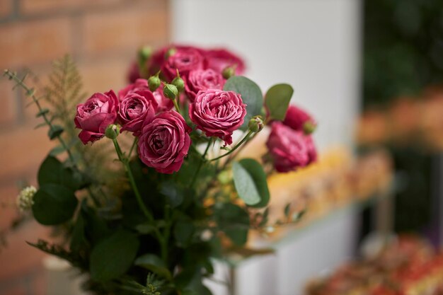 bouquet of pink tender roses Flowers closeup holiday bouquet