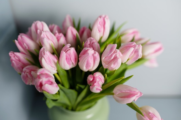 Bouquet of Pink tulips in a floral shop.