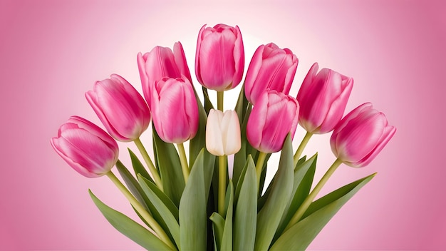 a bouquet of pink tulips with a pink background