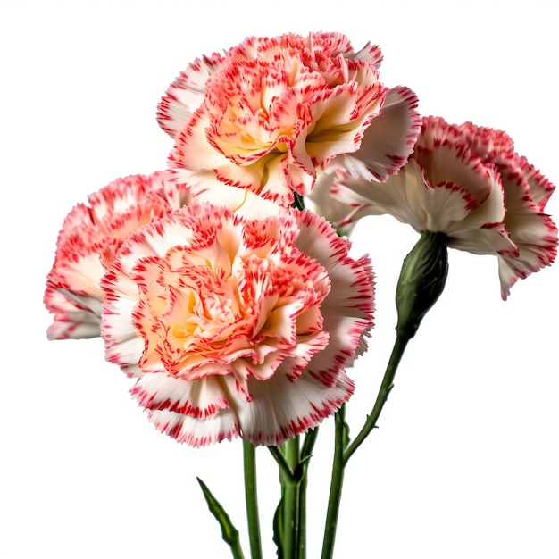 색 배경 에 분리 된 분홍색 과 색 카네이션 의 꽃줄