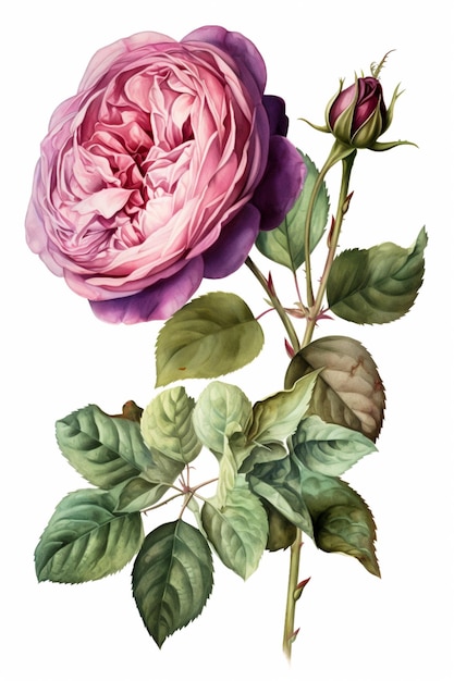 Bouquet of purple roses isolated on white background Watercolor illustration