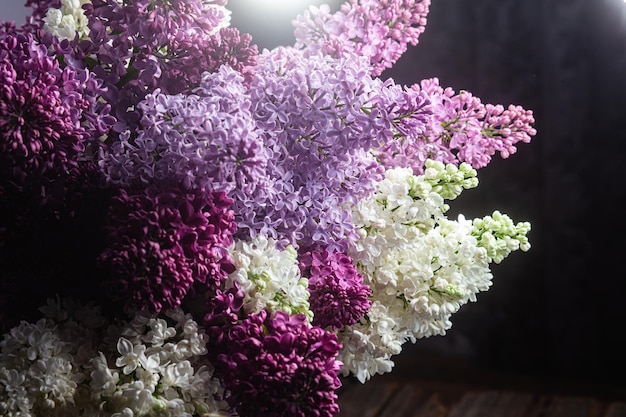 A bouquet of purple and white lilac flowers