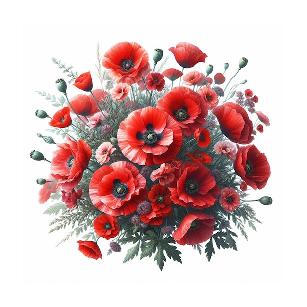 Photo a bouquet of red flowers with the words quot poppies quot on the bottom