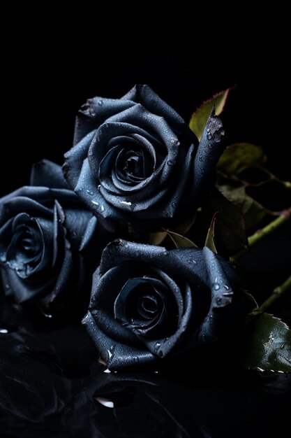 Photo bouquet of red roses on a black background