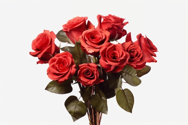 Bouquet of Red Roses Flowers Isolated on White Background Generative AI