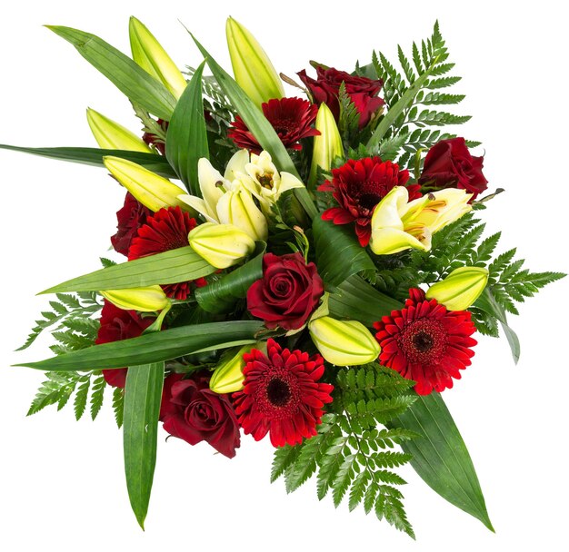 Bouquet of red roses and gerberas