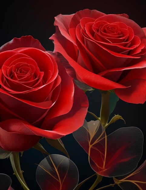 Bouquet of red roses in rendering for Valentines Day AI generated illustration