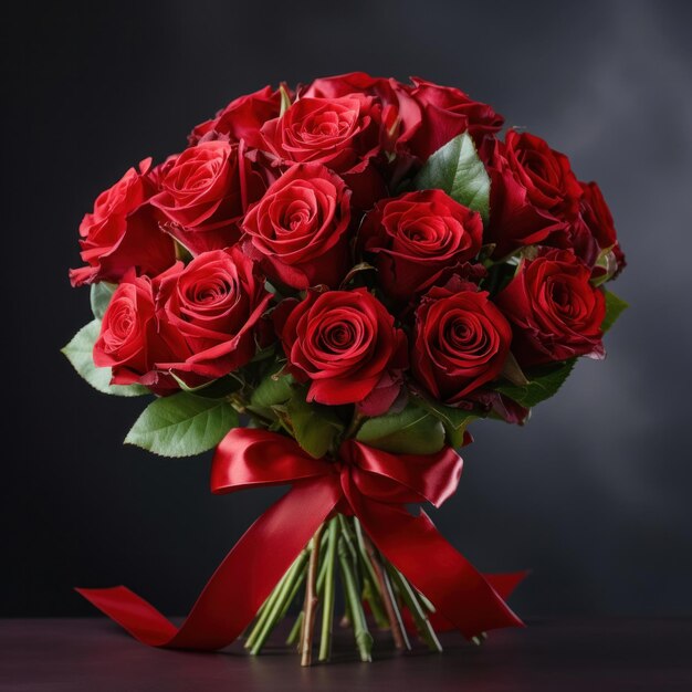 Bouquet of red roses for valentines day with space for text