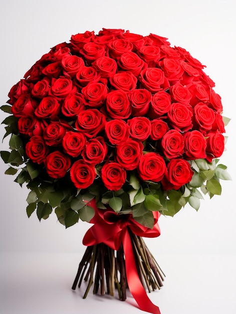 Bouquet of red roses on a white background with copy space