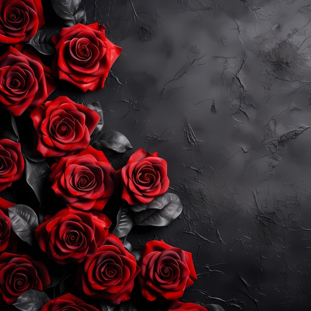 Photo a bouquet of red roses with rain drops on a black background.