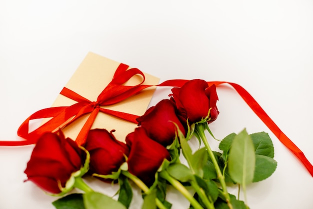 Bouquet of red  roses with a red ribbon. 