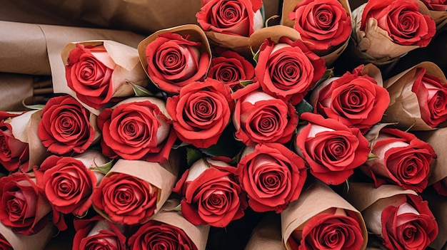 a bouquet of red roses with a white ribbon.