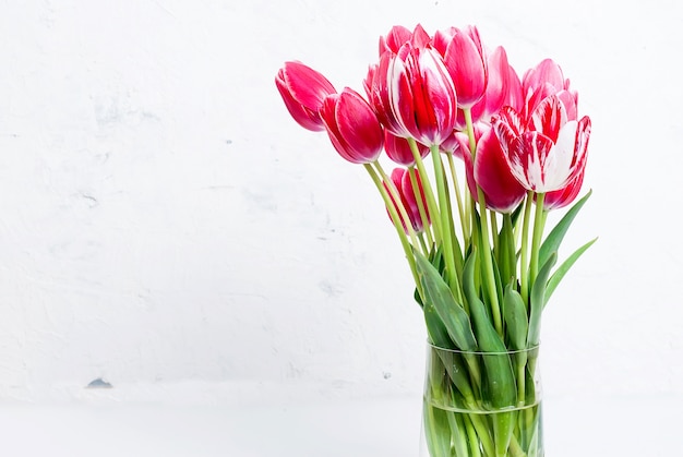 Bouquet of red tulips in a vase