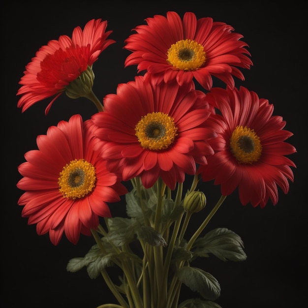 Photo a bouquet of red and yellow flowers with the yellow center.