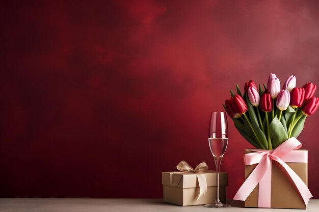 Photo bouquet of rose flowers on red background