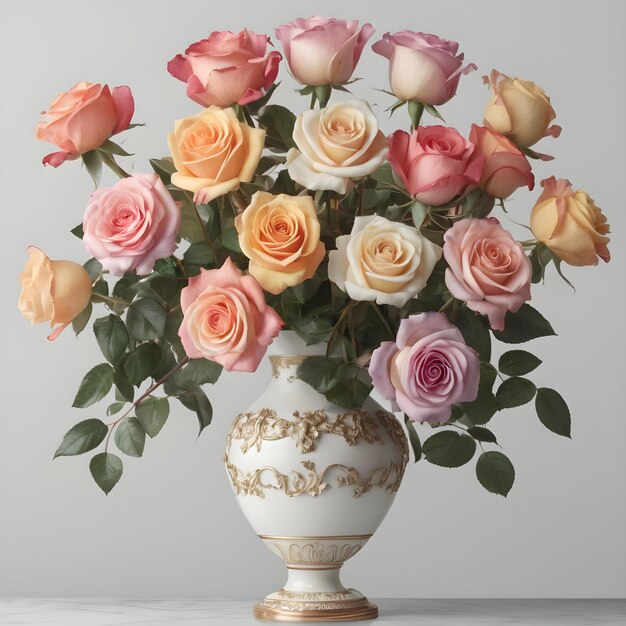 Bouquet of roses in an antique vase