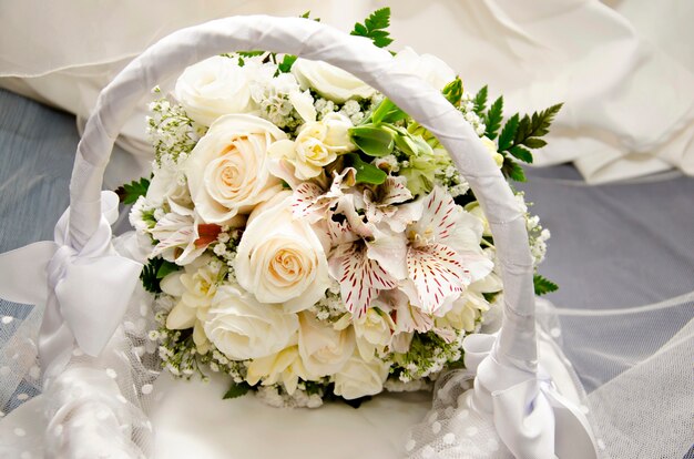 Bouquet of roses in a basket