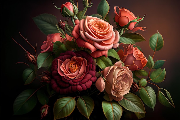 Bouquet of roses drawing 3d Generative AI