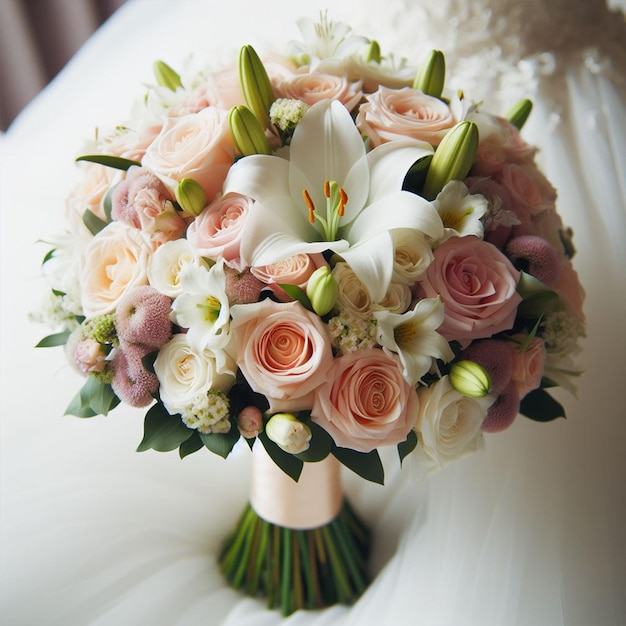 Foto un bouquet di rose e fiori per un regalo o per la sposa modello di social media design post banner