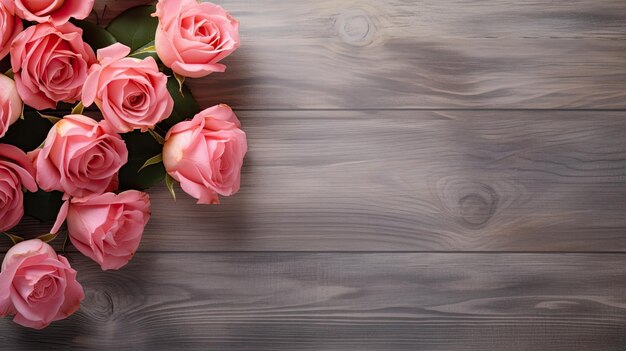 A bouquet of roses on a gray wooden background