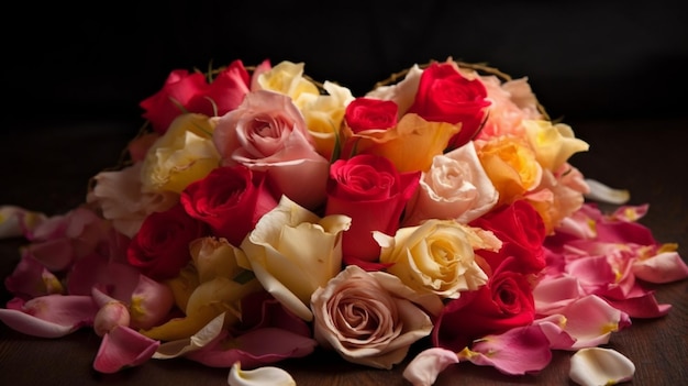 A bouquet of roses on a table