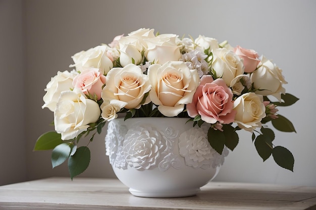 Bouquet of roses in white vase