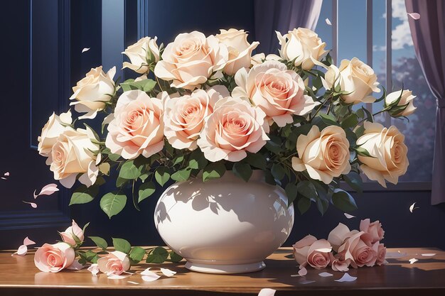 Bouquet of roses in white vase