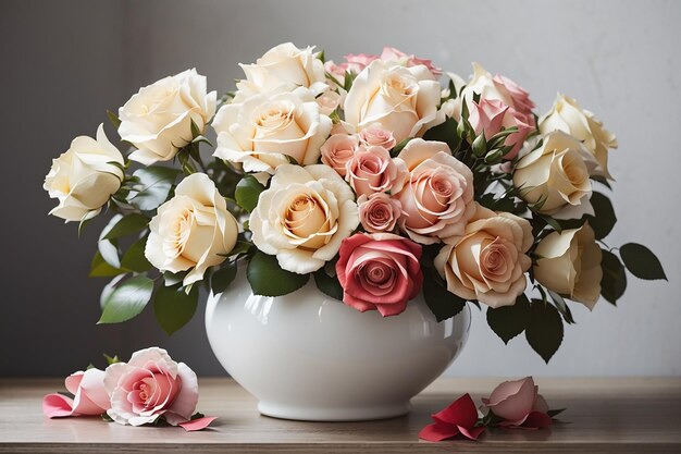 Bouquet of roses in white vase