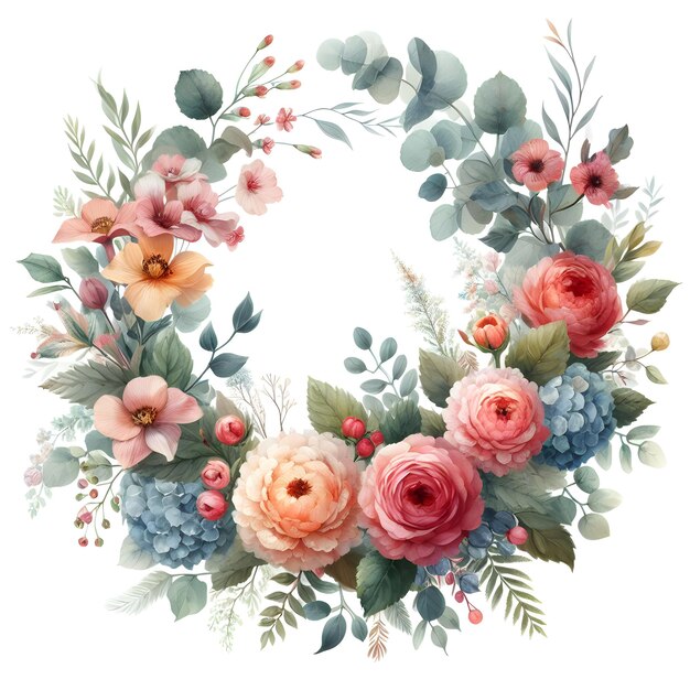 Photo bouquet of roses on whiteframe with flowersbeautiful frame of watercolor flowers in pastel colors