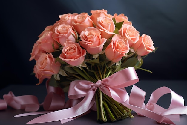 Bouquet of Roses with Ribbon