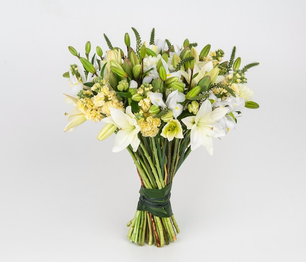 Bouquet of spring flowers on white background